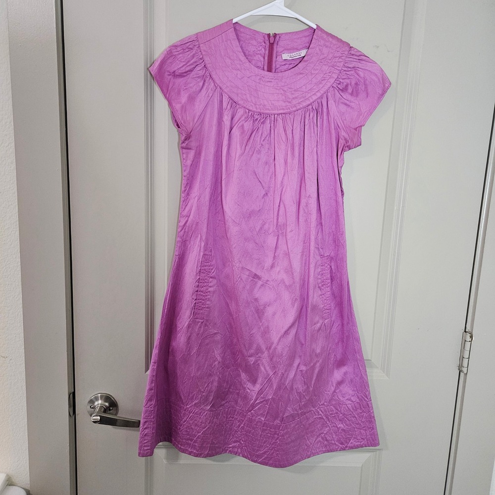 Calypso Christiane Celle Silk Mini Dress Purple Cap Sleeve Pleated Neck XS